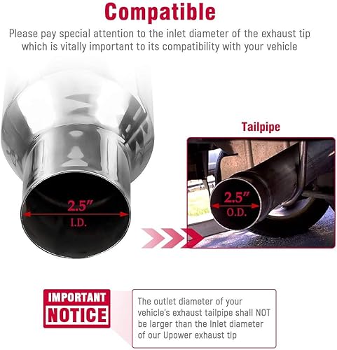 Miniatura 2 de Upower Paquete de 2 puntas de escape azul quemado de 2.5 pulgadas, entrada de 3.5 pulgadas, salida de 7.75 pulgadas de largo, acero inoxidable 304