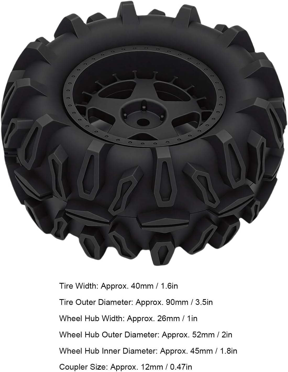 Luocute 4PCS RC Car Tires, 90mm Diameter Rubber Off Road Wheel Tires with Non Slip Tread Pattern, for 1/14 1/16 Scale RC Crawler Truck Car Replacement