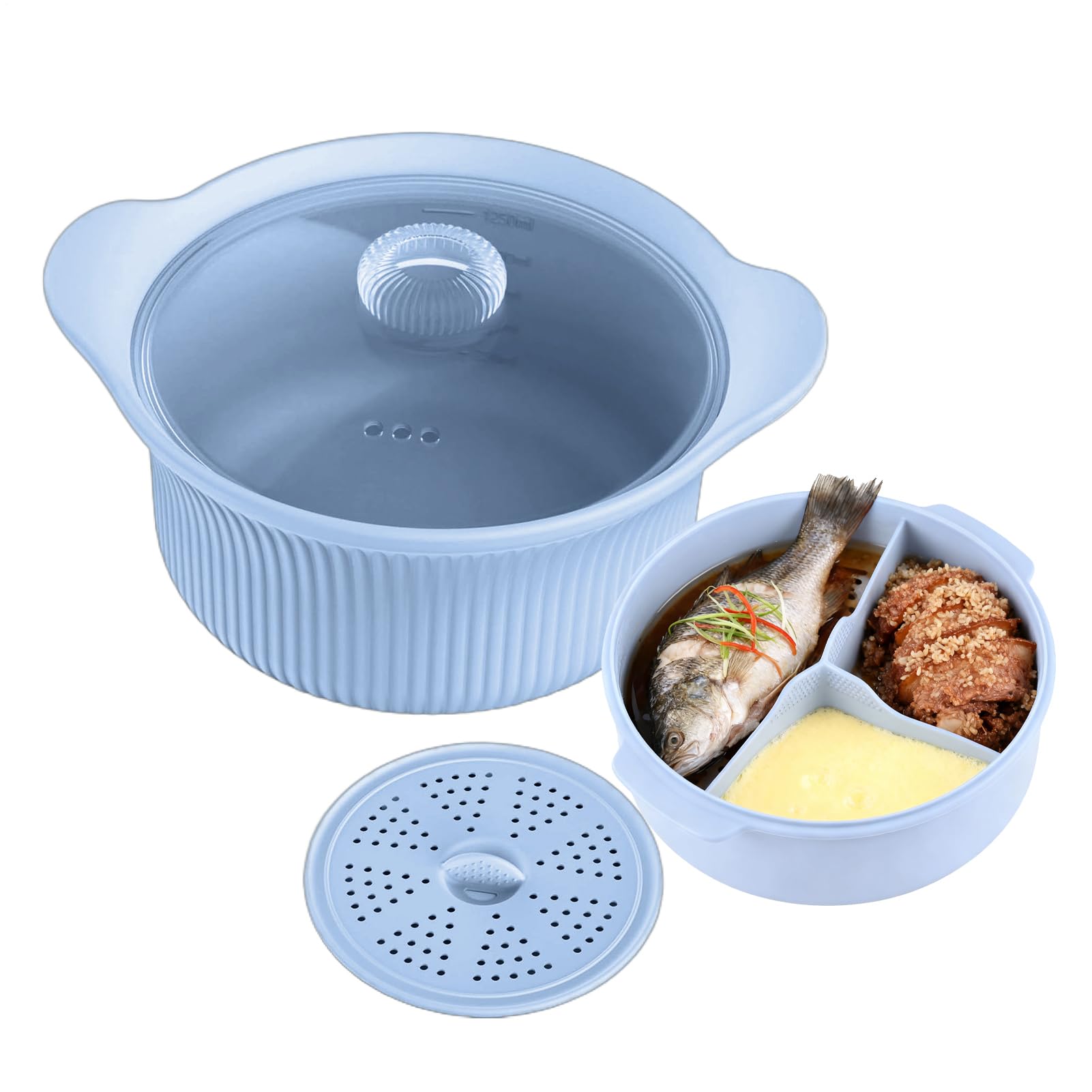 Mikrowellendampfer - 9,06 Zoll Silikon Fach-Herd | Lebensmittelqualität Gemüsedampfer mit Deckel und Griff, mikrowellenfeste Kochschüssel für Babynahrung Vegetarier