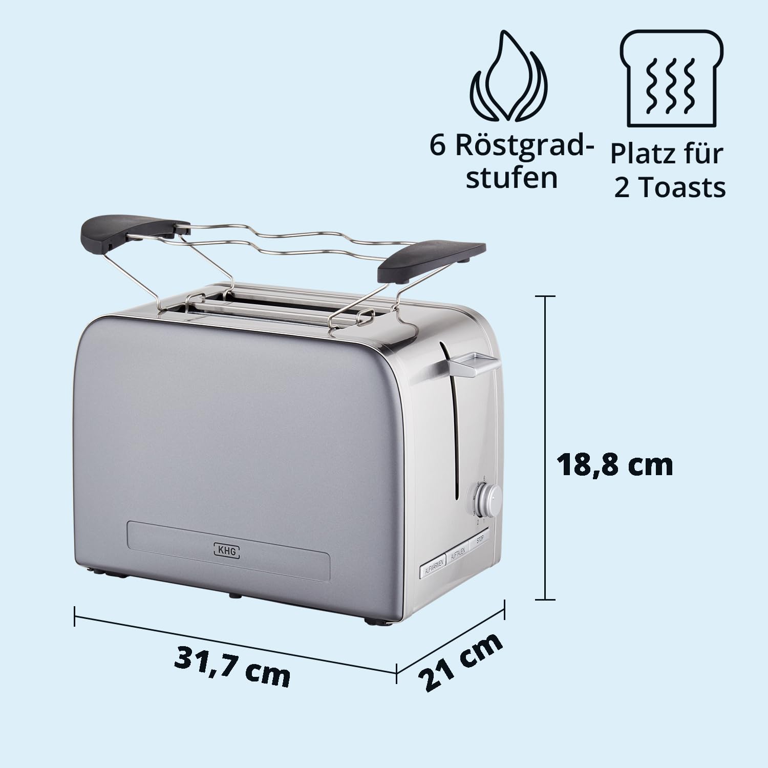 KHG Frühstücksset Wasserkocher Toaster Kaffeemaschine Skandi Look Grau Edelstahl 1,7 Liter 2 Toast Scheiben 12 Tassen