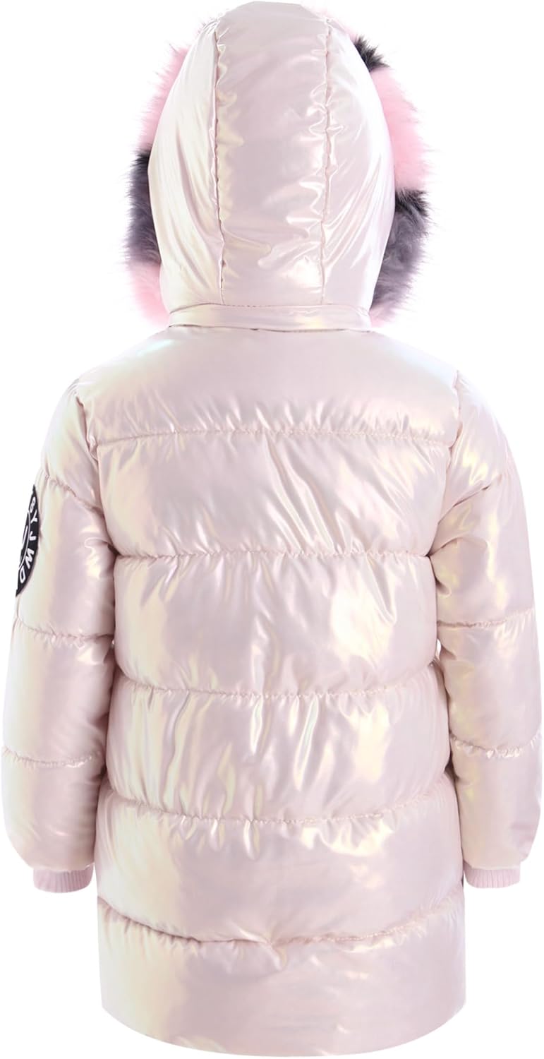 Hularka Kids Girls Shiny Metallic Hooded Puffer Jacket Down-Alternative Warm Coat Waterproof Windproof Snow Outerwear