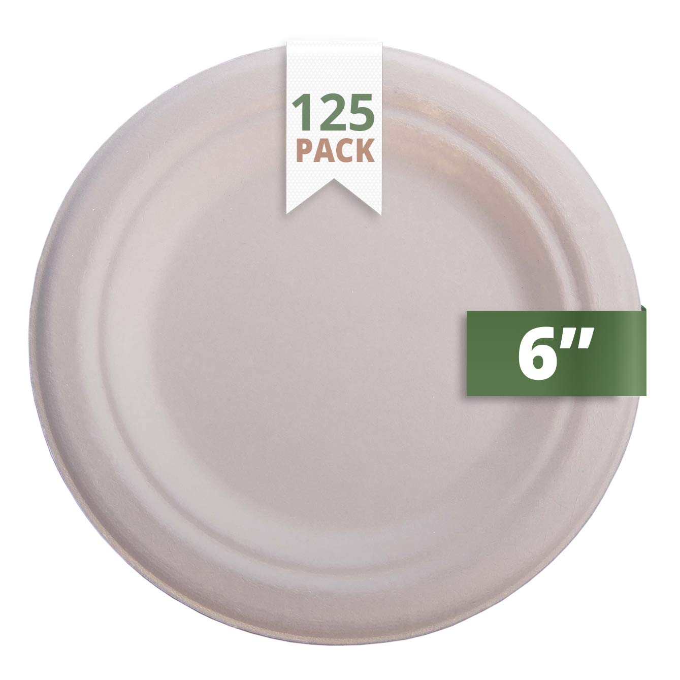 Natural Bagasse Compostable Disposable Plates (1000 Count) | 6” Eco Friendly Biodegradable Round Plate Set | 100% Tree-Free Paper Plates Alternative | for Parties, Dessert, Cake & More