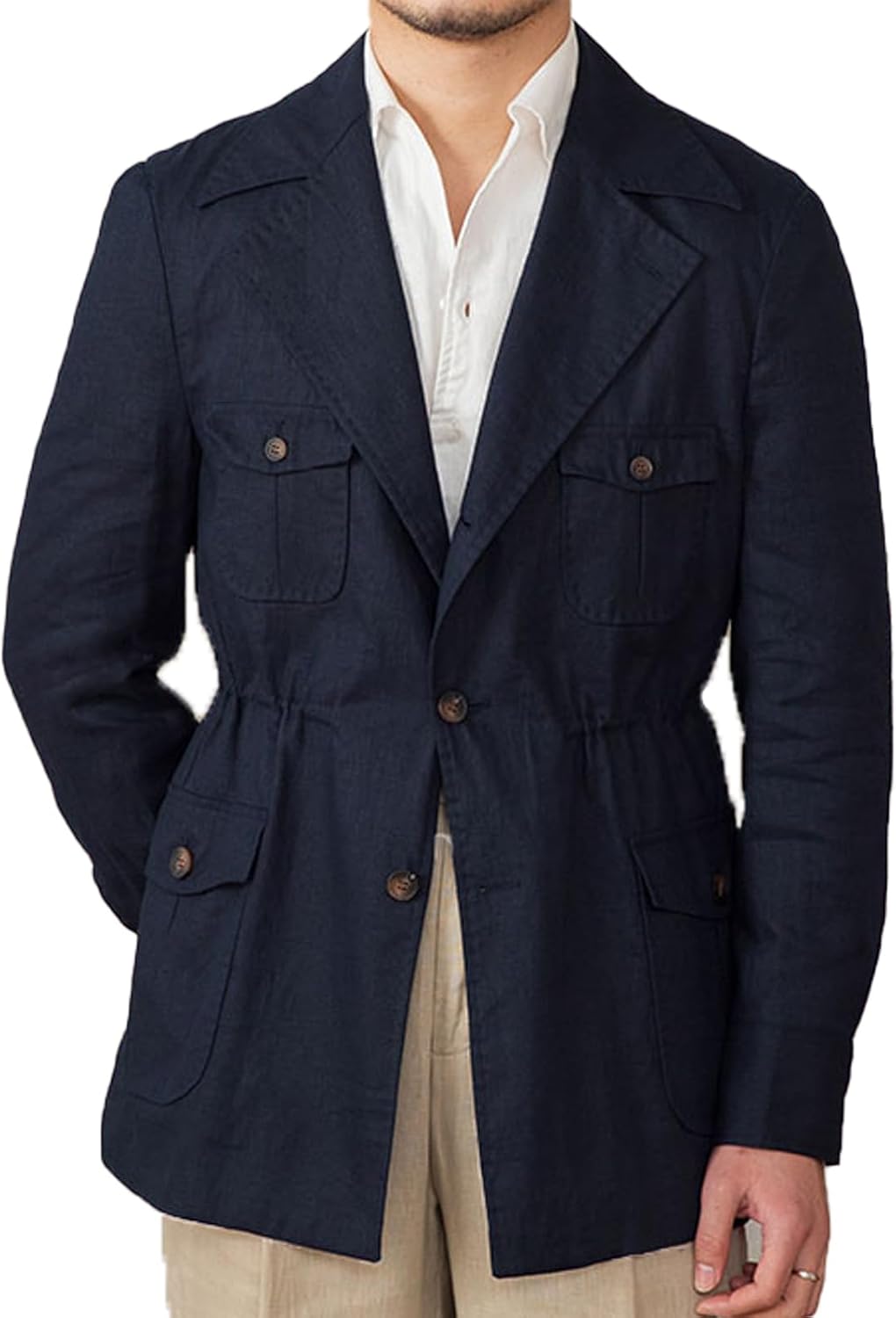 Summer Linen Jacket Lightweight Casual Sport Coats for Men Slim Fit Two Buttons Blazer for Business Wedding