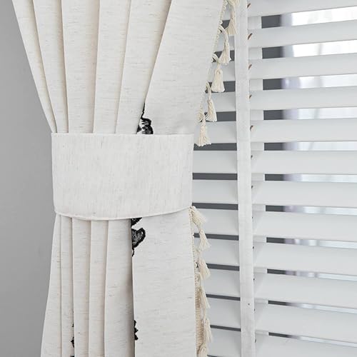 Miniatura 5 de VOGOL Cortinas bohemias con filtro de luz, patrón de flores negras, cortinas texturizadas de lino para dormitorio, habitación de invitados, paneles