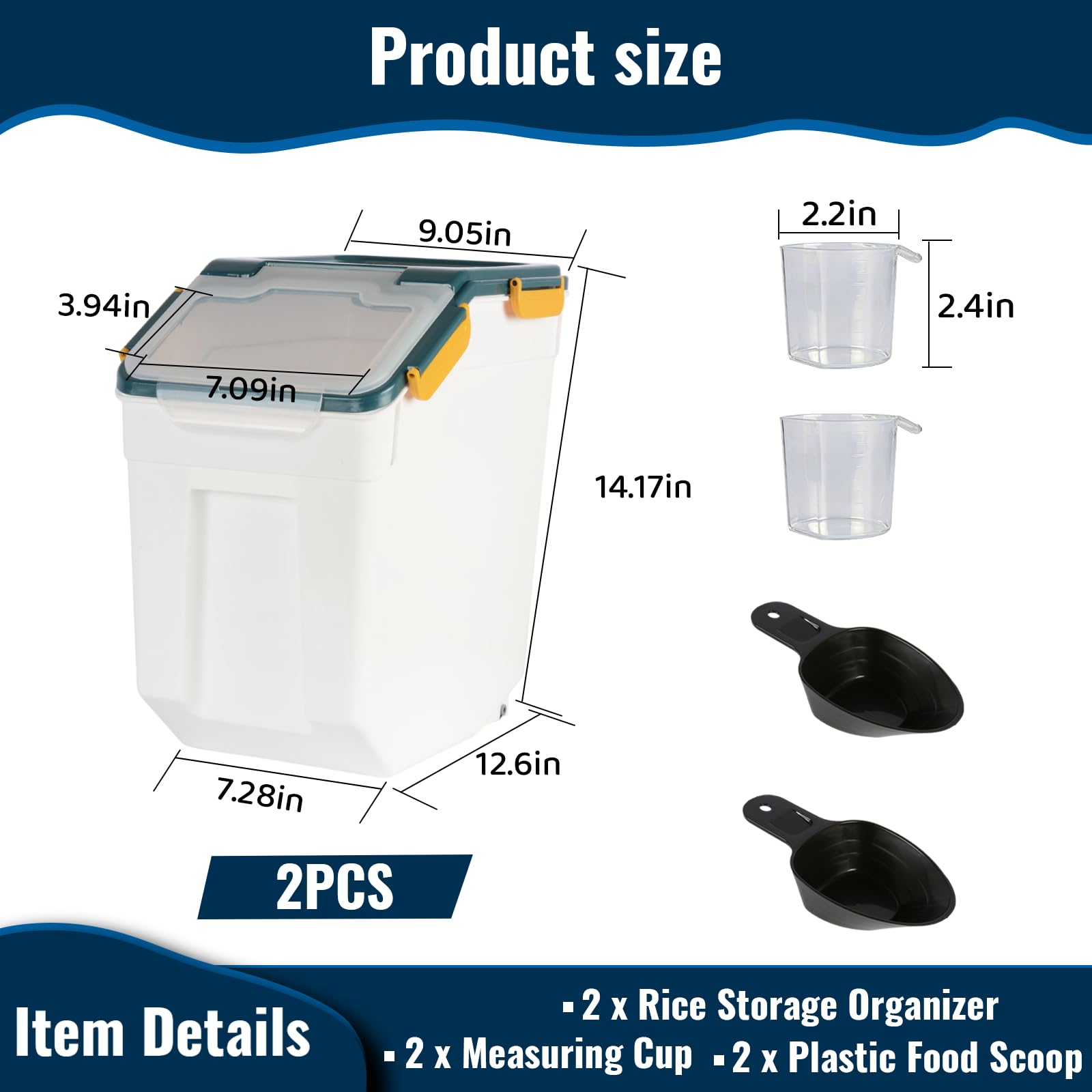 Conteneurs de conservation pour nourriture pour animaux de compagnie, 2 pièces, 15 kg, hermétiques, pour nourriture pour chiens, sans BPA, contenants pour nourriture pour chats avec pelle pour