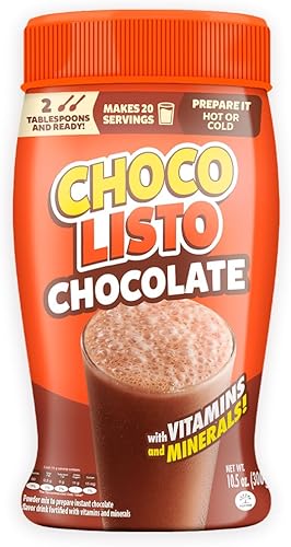 Chocolisto - Bebida instantánea de chocolate, bebida nutritiva con vitaminas y minerales, 10.5 onzas, paquete de 1.