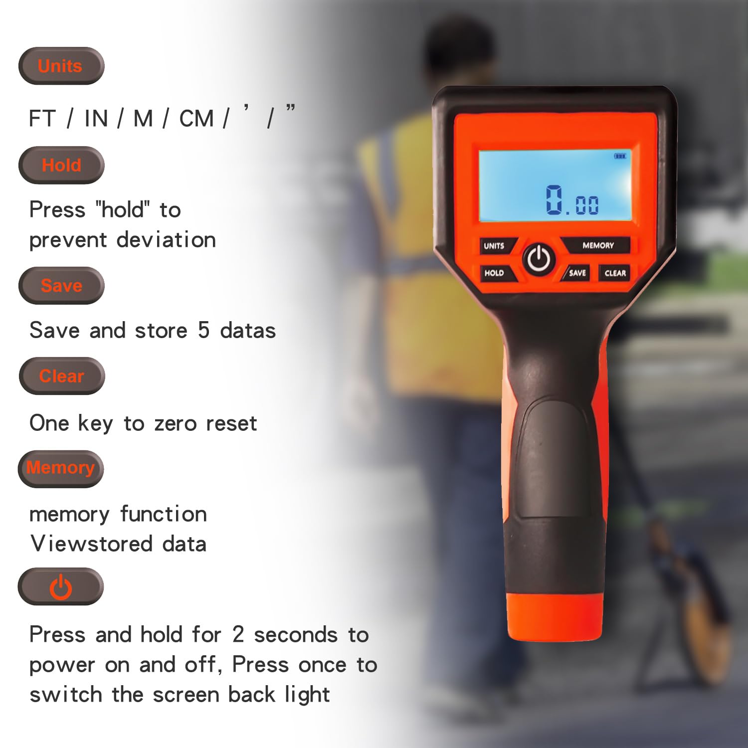 Zozen Digital Measuring Wheel - 12.5" Orange Roller -2
