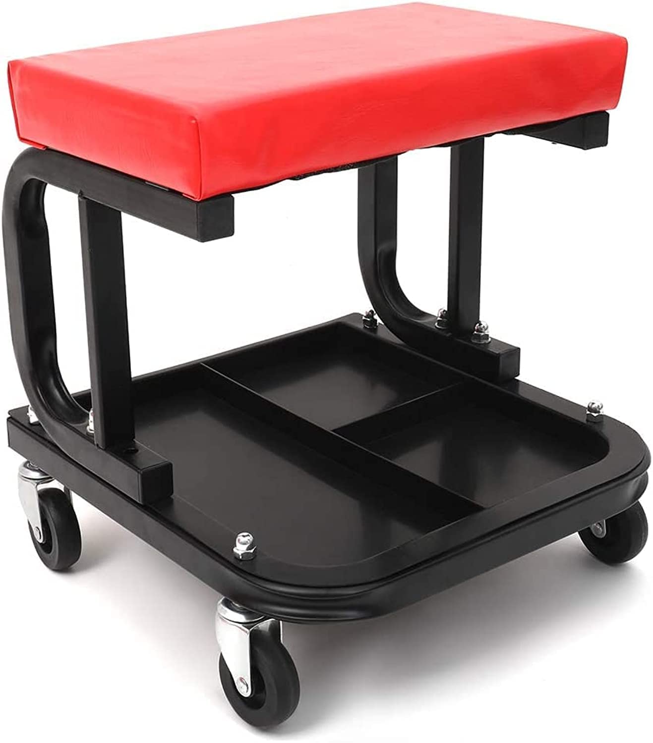 Rolling Car Creeper Garage/Shop Seat Work Stool With Padded Mechanic Stool With Tool Tray Storage, Red 136 Kg Capacity- With Socket Organizer With Steel Frame