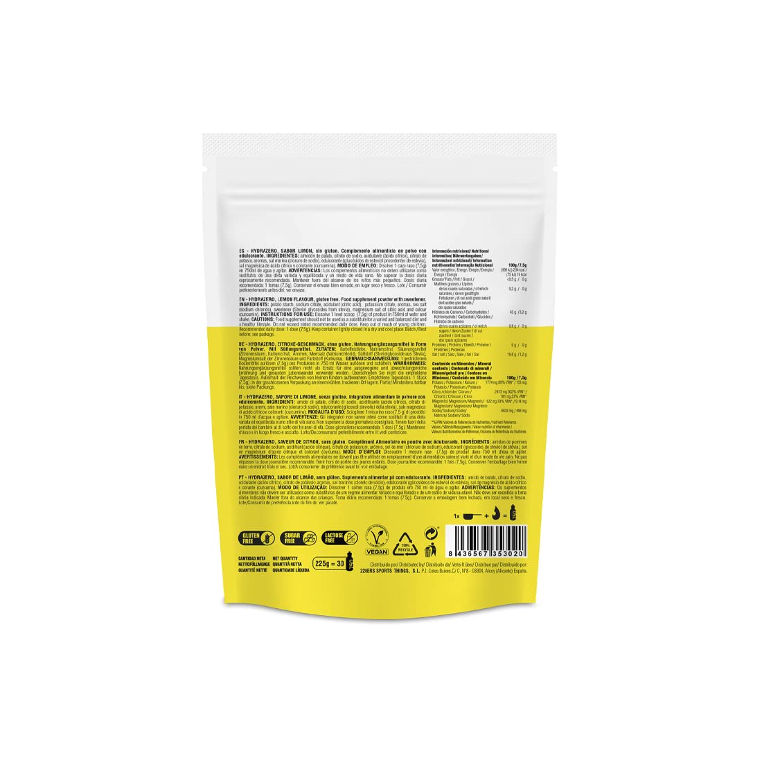 226ERS Hydrazero | Bevanda per l'Idratazione e il Recupero dei Sali Minerali ed Elettroliti, Limone - 225 gr