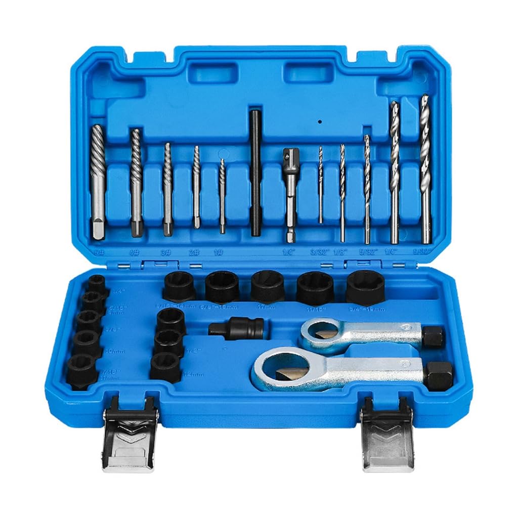 ASerZenith 28Pcs Impact Damage Bolt Nut Screw Remover Extractor Socket Tool Kit Removal Set Bolt Nut Screw Removal Socket Wrench