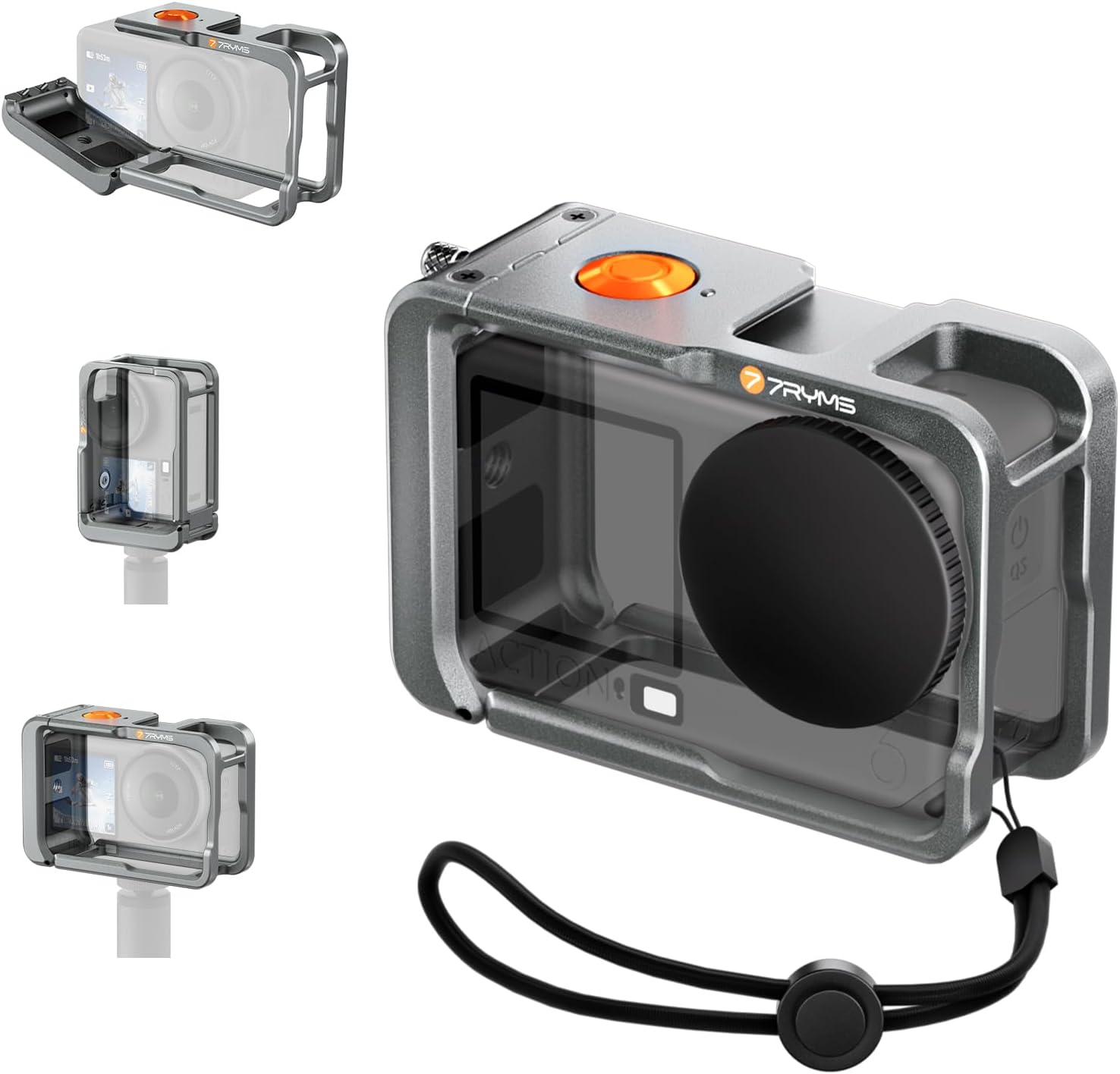 7RYMS 7RIG SC1 Action Camera Cases for DJI Osmo Action 6, Full Metal Protective Frame with Lens Cover, Wrist Strap, Cold Shoe, 1/4" Screw, DJI Osmo Action 6 Accessories for Cycling, Climbing, Skiing