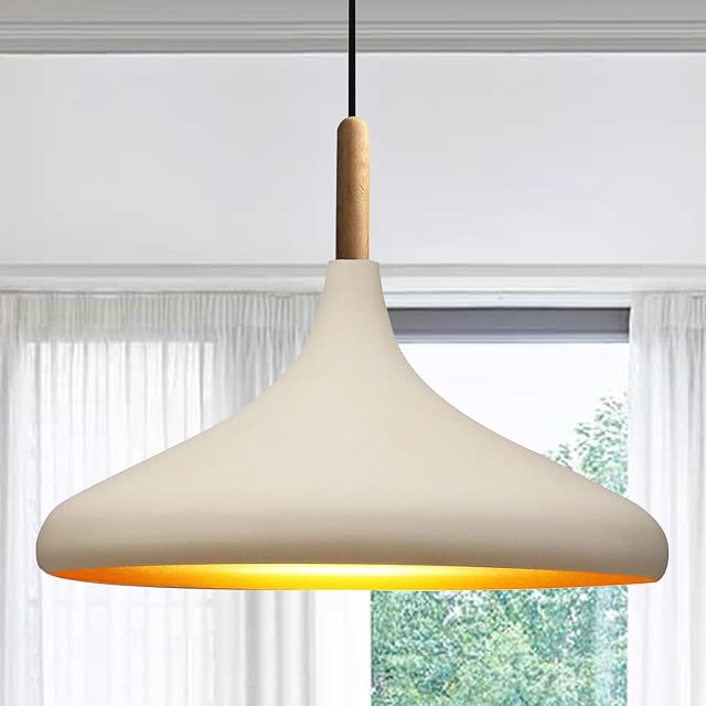 bamyum Champion 35cm Modern Metal Pendant Lamp Wood Chandelier for Living Room Bedroom Kitchen Hanging Light Fixture Ceiling Light Ceiling Lighting White Pendant Lamp