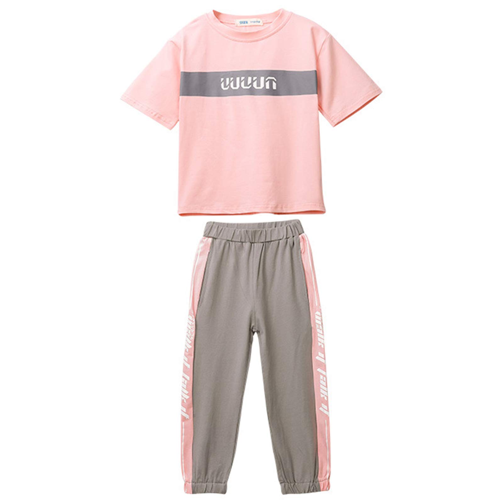 amropi Niña Verano Chándales Camiseta de Manga Corta y Pantalones 2 Piezas Conjunto de Ropa para 3-12 años