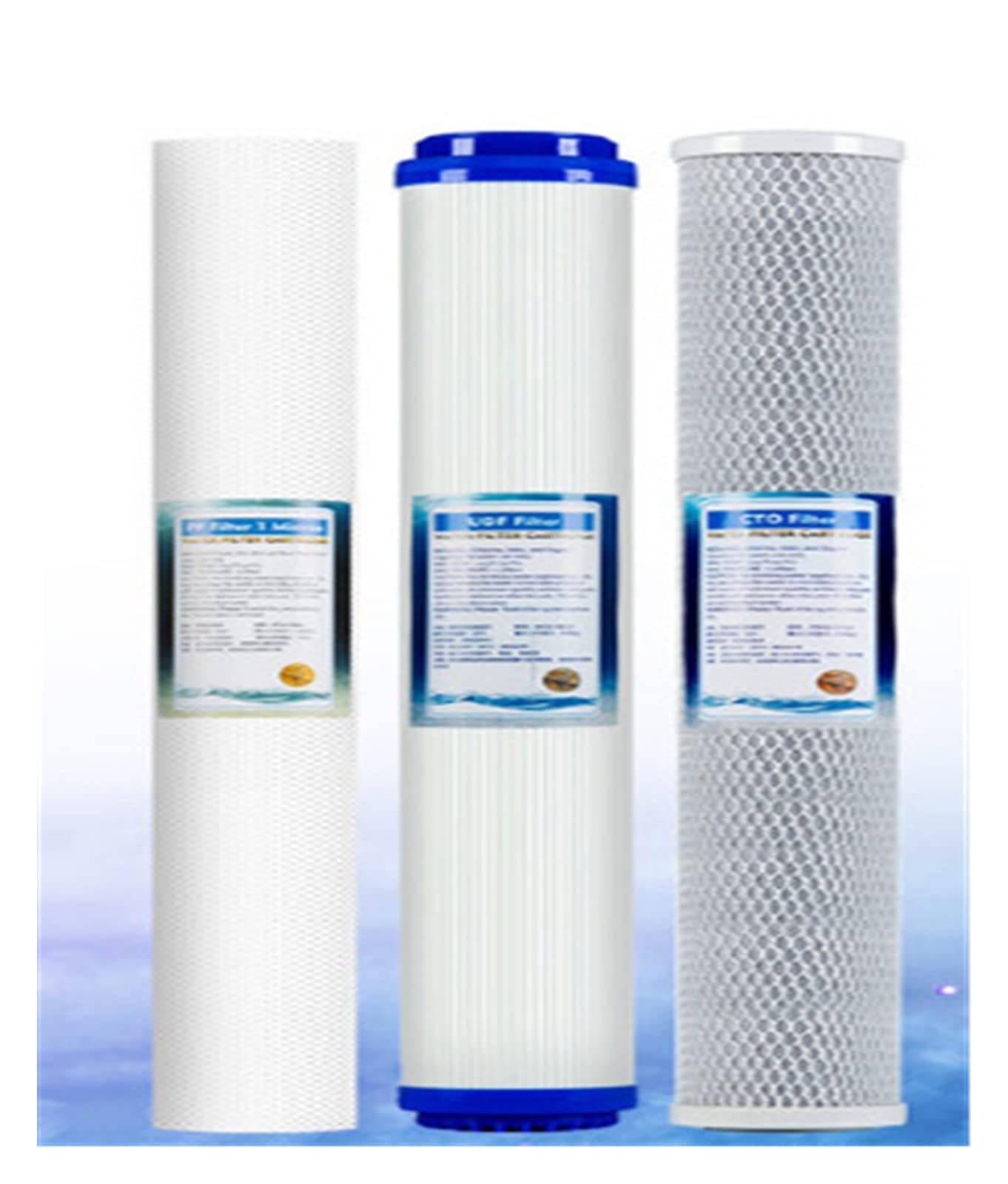 Juego de filtros de agua UDF CTO de algodón PP de 20 pulgadas, eliminación de cloro, purificador de agua de tres etapas, accesorios(2)