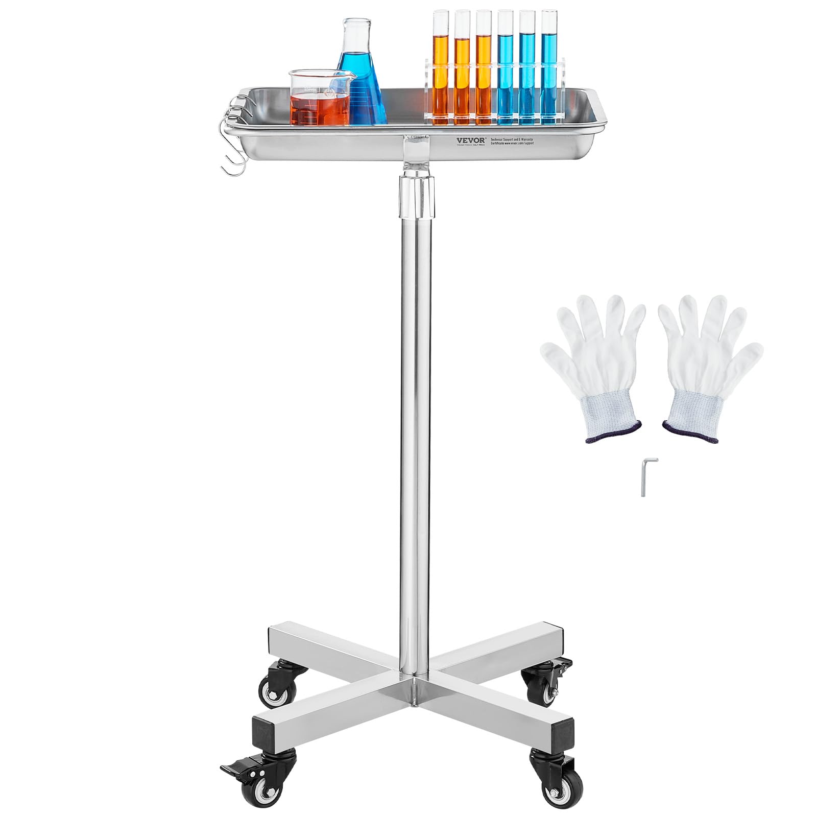 VEVOR Laborwagen Gerätewagen Medizintechnik Servierwagen 811–1396 mm Einstellbar, mit Schubladen 16,5 kg Tragfähigkeit, 325 x 265 mm Labor Rollwagen Medical Trolley Friseursalons, Zahnkliniken usw.