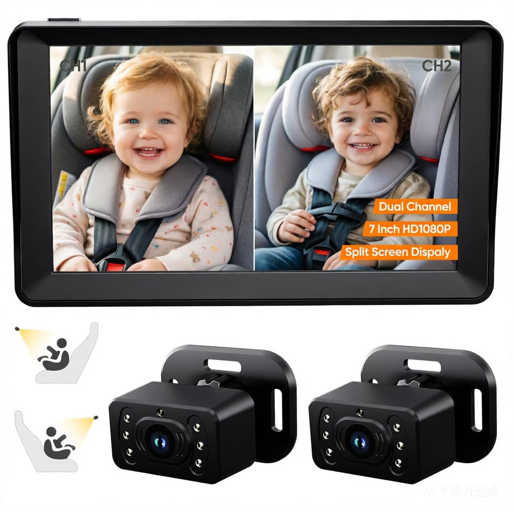 Kidsneed KN70V2 7 inch Dual Camera Baby Car Monitor