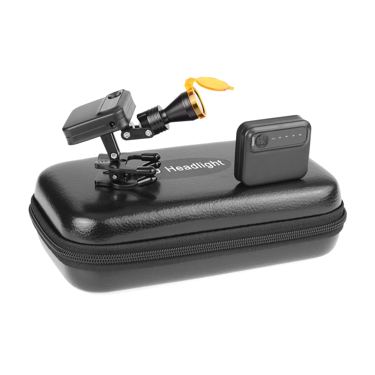 EustomA Lampada frontale a LED senza fili da 5 W con clip con filtro ottico giallo e 2 batterie per lenti d'ingrandimento YF-014