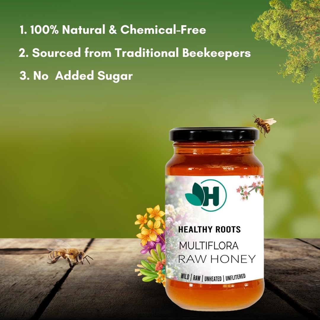 Healthy roots Multiflora Honey 1Kg- Organic Honey Raw Unprocessed (Pure Honey 100% Natural No Added Sugar) (1 Kg)