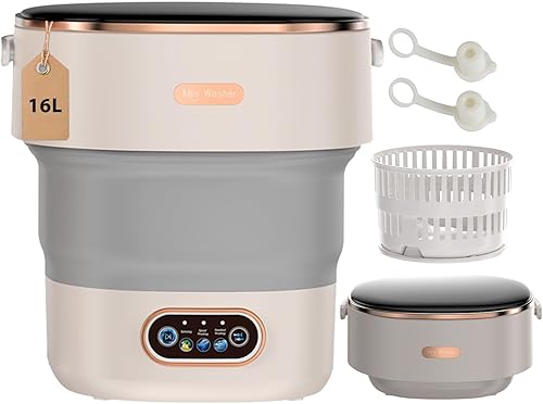 Lavadora portátil mini lavadora plegable de 16 litros con cesta giratoria, lavadora portátil para apartamento, caravana, viajes, camping, 3 modos de
