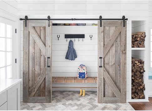 6FT/183cm Sliding Barn Door Hardware Sliding Door Kit Barn Door Hardware,Splicing Track,Four Rollers,No Doors in It