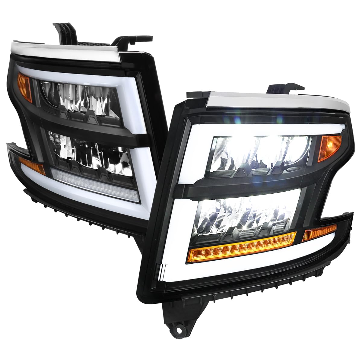 SPEC-D TUNING Full LED Black Headlights w/Sequential Turn Signal, DRL & Startup Animation Compatible with 2015-2020 Chevy Tahoe, Suburban Left + Right Assembly