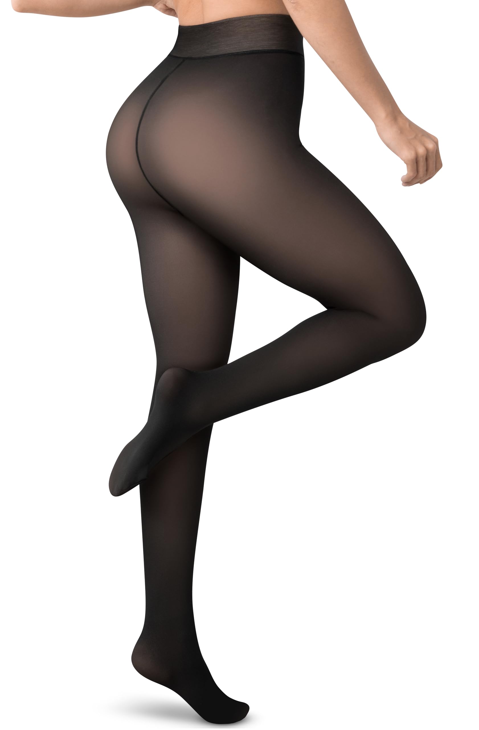 Womens Fleece-Lined Tights - Ultra-Warm Fake Sheer Look Pantyhose Thick Leggings for Winter