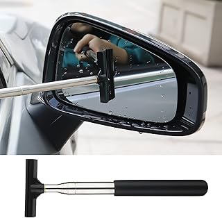 Car Rearview Mirror Wiper, Wing Mirror Cleaner Retractable Car Side Mirror Wiper Car Mirror Cleaner with 33.86in Telescopic Long Rod, Squeegee Cleaner for Mirror Glass Rainwater Mist (Black)