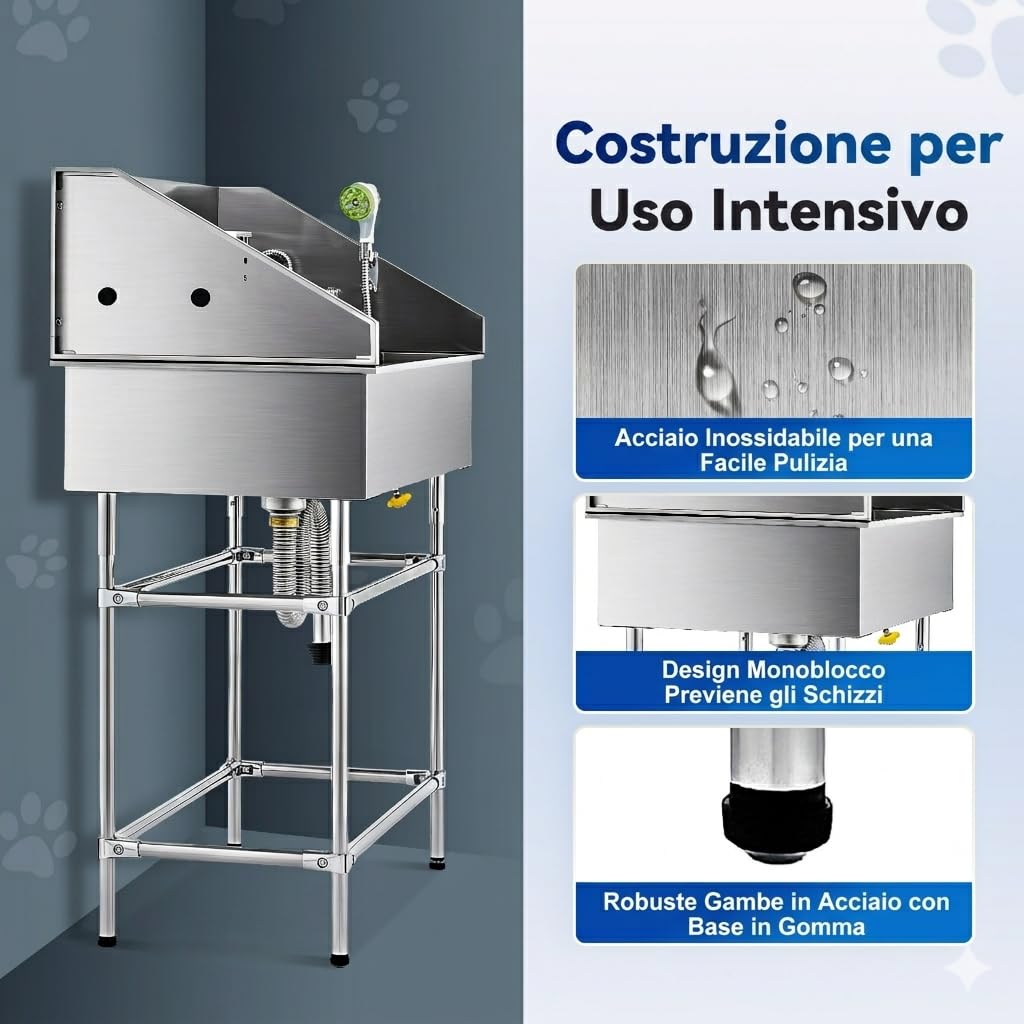 CO-Z 86 cm Vasca da Bagno per Cani Extra Elevata Altezza 120 cm, Vasca Toelettatura Professionale per Animali Domestici con Spruzzatore, Doccia per Toelettatura in Acciaio Inossidabile capacità 80 kg