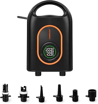 Electric Paddle Board Pump 20PSI, SUP Air Pump with Auto Shut-Off, Dual-Stage Inflate & Deflate, 12V DC Portable Paddleboard Pump for SUP Kayak Boat Surfing Kite, 400L/min High Volume, 6 Nozzles