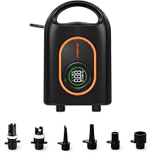 Electric Paddle Board Pump 20PSI, SUP Air Pump with Auto Shut-Off, Dual-Stage Inflate & Deflate, 12V DC Portable Paddleboard Pump for SUP Kayak Boat Surfing Kite, 400L/min High Volume, 6 Nozzles