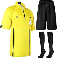 Cuffbow 3-Piece Soccer Referee Uniform Set: Pro Short Sleeve Jersey, Shorts & Socks for Men, Teens, Youths - Black Yellow