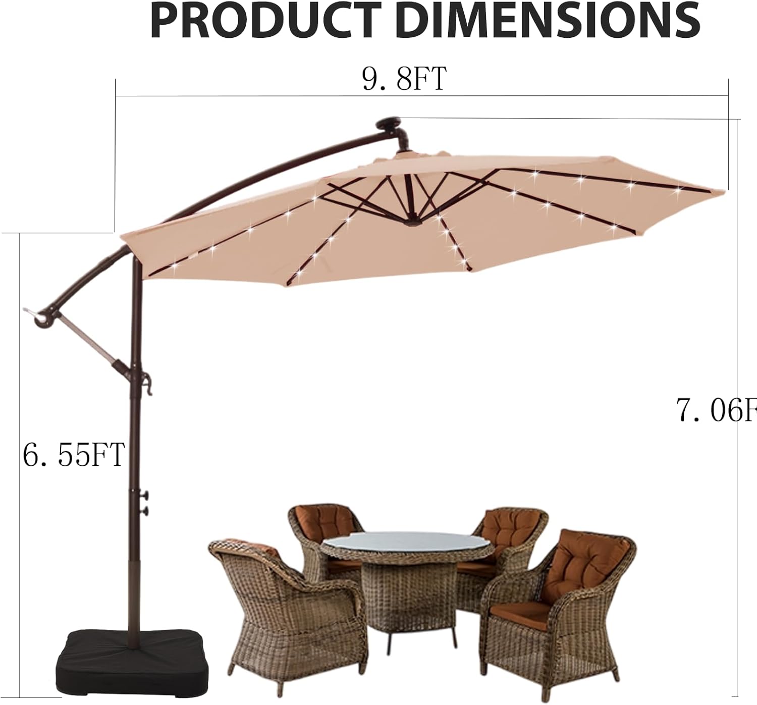 Ayge 10ft Offset Solar LED Outdoor Patio Umbrella, Market Umbrella, Cantilever Hanging Umbrella Outdoor，UV Resistant with Easy Tilt, Heavy-Duty Pool Umbrella for Lawn, Backyard,With Base