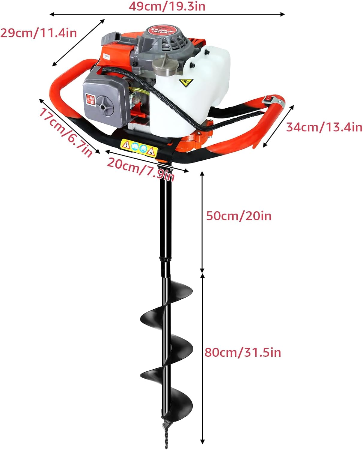 2-Stroke Gas Powered Earth Auger Post Hole Digger - 72CC 3.0HP - 4" 6" 8" Drill Bit Set + 8" 12" 20" Extension Bar - Anti-Vibration - for Garden Farmland Fence Planting - EPA Compliant