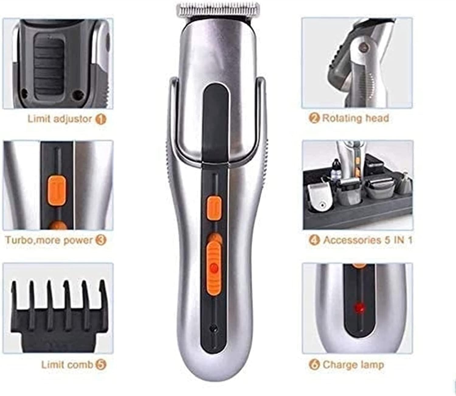 Hair Clippers for Men, 5 in 1 Mens Grooming Kit Professional Beard Trimmer Rechargeable Hair Clippers Multi-Purpose Mustache Trimmer Waterproof Nose& Ear Body Trimmer for Men Father Husband Boyfriend