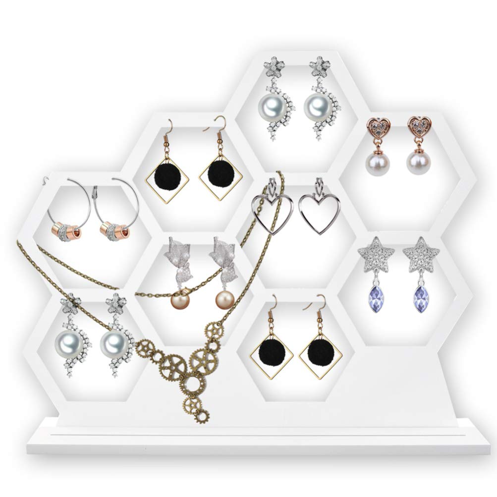 EXCEART 1pc Wooden Craft Earring Holder Stylish Jewelry Display Stand for Earrings and Wooden Construction Unique Honeycomb Design Easy to Clean White