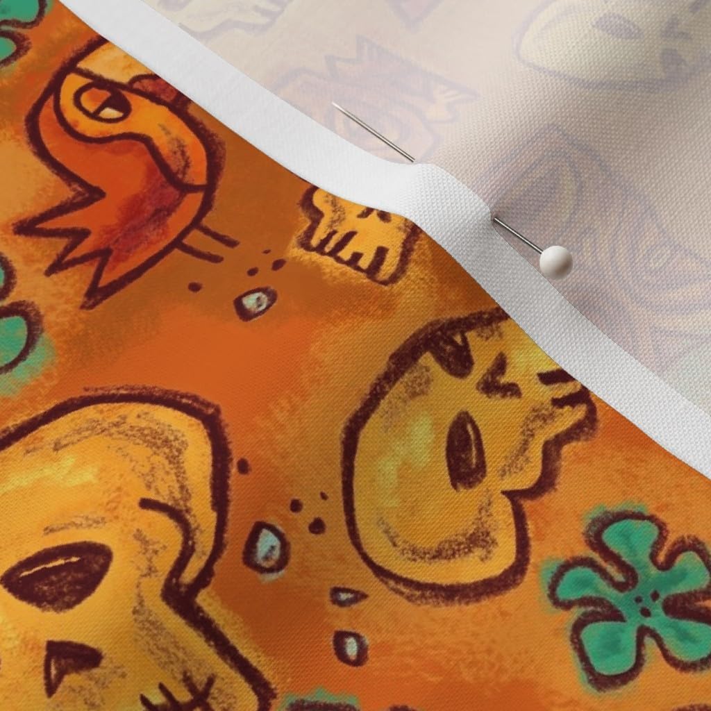 Spoonflower Fabric - Tiki Retro Hawaiian Polynesian Rust Orange Red Skull Floral Vintage Printed on Petal Signature Cotton Fabric by The Yard - Sewing Quilting Apparel Crafts Decor