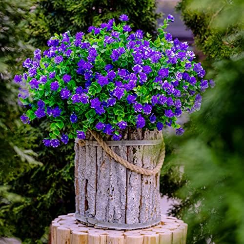 AXYLEX Artificial Flowers Outdoor Fake Plants - 12 Bundles Outside Face Plastic Greenery UV Resistant No Fade Faux Daffodils Spring Shrubs Home Decoration Garden Porch Patio Bushes Farmhouse (Purple)
