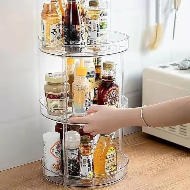 3 Tier Round Rotating Spice Rack Organizer | Lazy Susan Turntable for Kitchen, Pantry, Bathroom & Countertop | Storage Tray for Snacks, Fruits, Condiments & Cosmetics (Pack of 1)