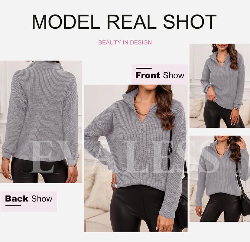 EVALESS Quarter Zip Sweaters for Women Waffle Kint Long Sleeve Pullover Sweater Business Casual Outfits - Image 6
