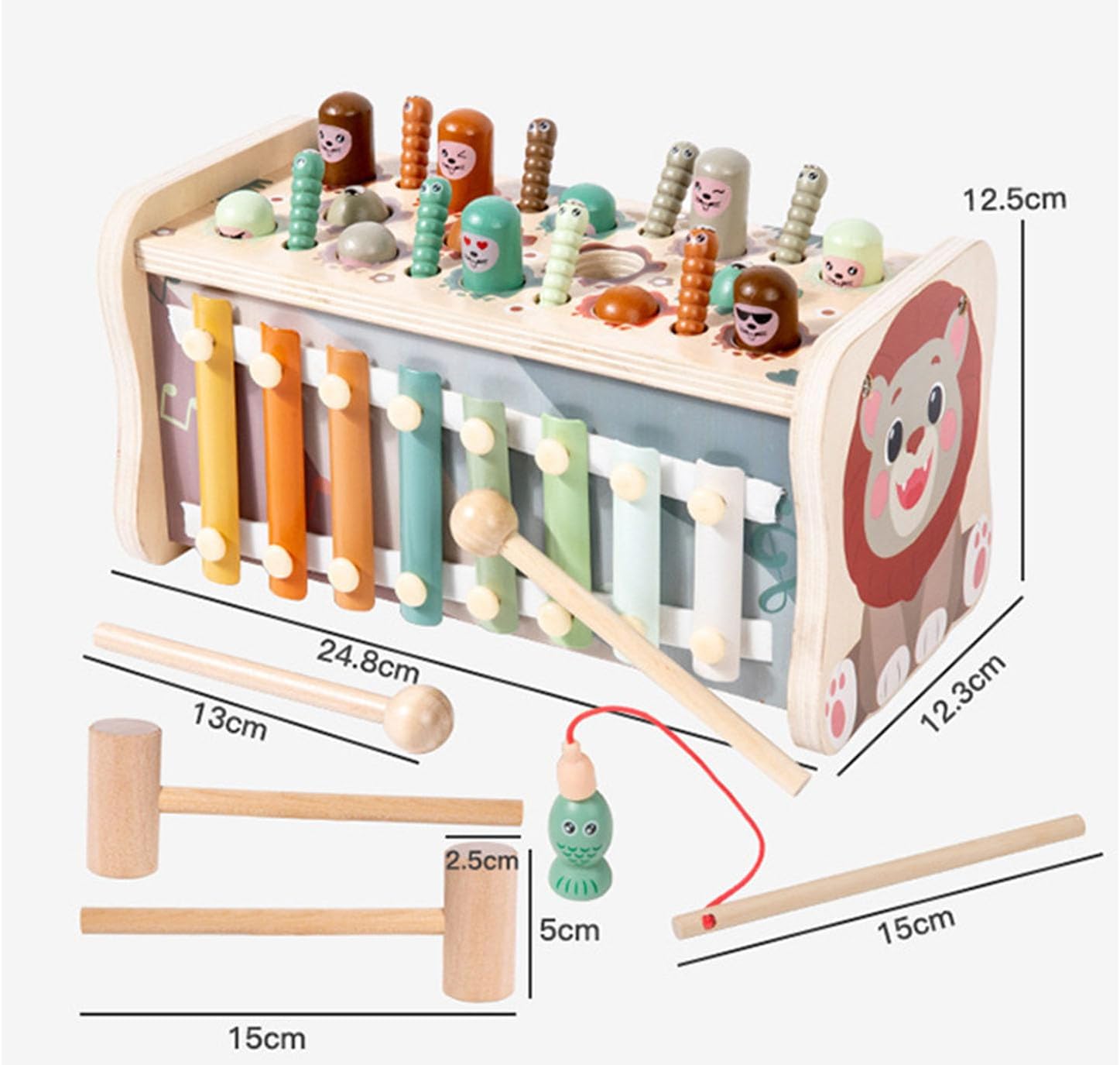 5 in 1 Wooden Hammering Pounding Toy, Kids Wooden Musical Pounding Activity Toy