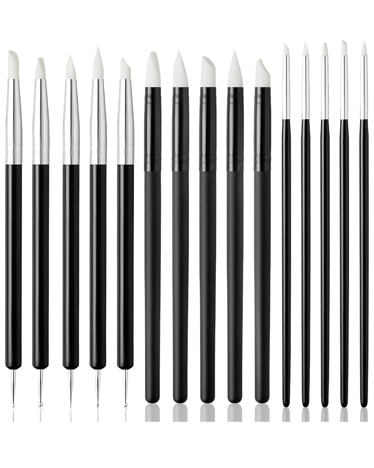 Pennelli in Silicone per Unghie, 15 Pezzi Pennelli in Nail Art con due punte Pennello,Art Sculpture Pen, per intaglio unghie gel Strumenti nail