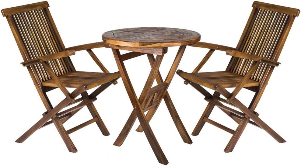 Garden Table and Folding Chairs Solid Teak Hardwood Round Dining
