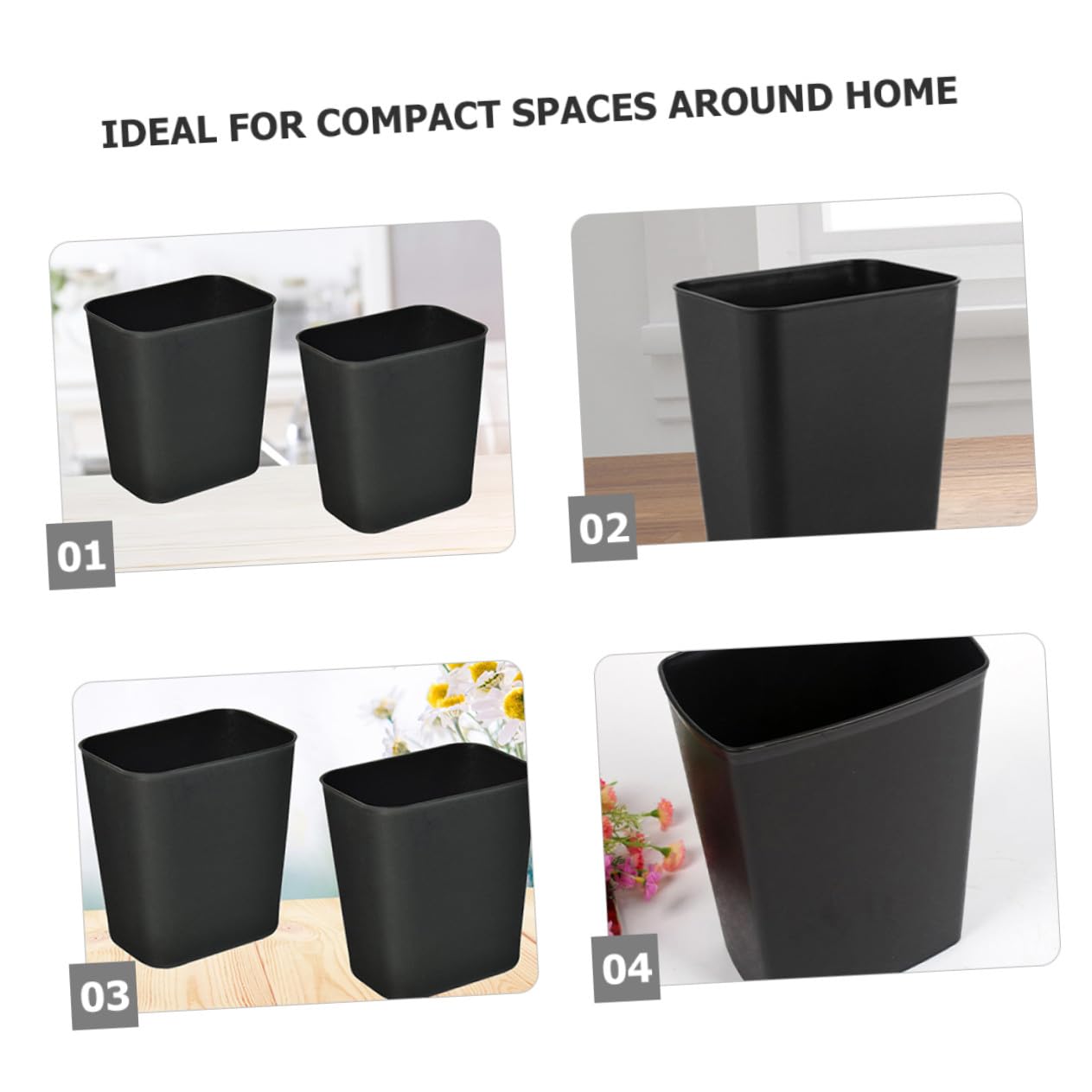 Papelera Pequeña de Plástico ABS Negra 14l, 2 Piezas para Interior