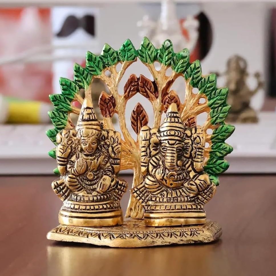 Image of KridayKraft Mini Laxmi Ganesh Murti - Divine Lord Idol for Home & Office Decor, Intricately Designed Pooja Statue & Spiritual Showpiece for Living Room, Bedroom, Temple (Golden)