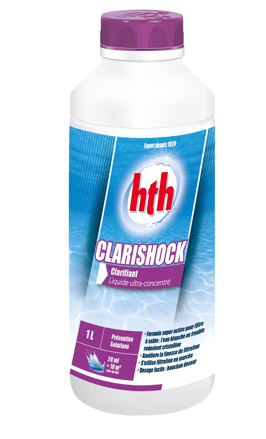 HTH CLARISHOCK Liquide - 1L | Clarifiant Choc - Ultra Concentré + 10 Tests HPS OFFERTS 6 en 1