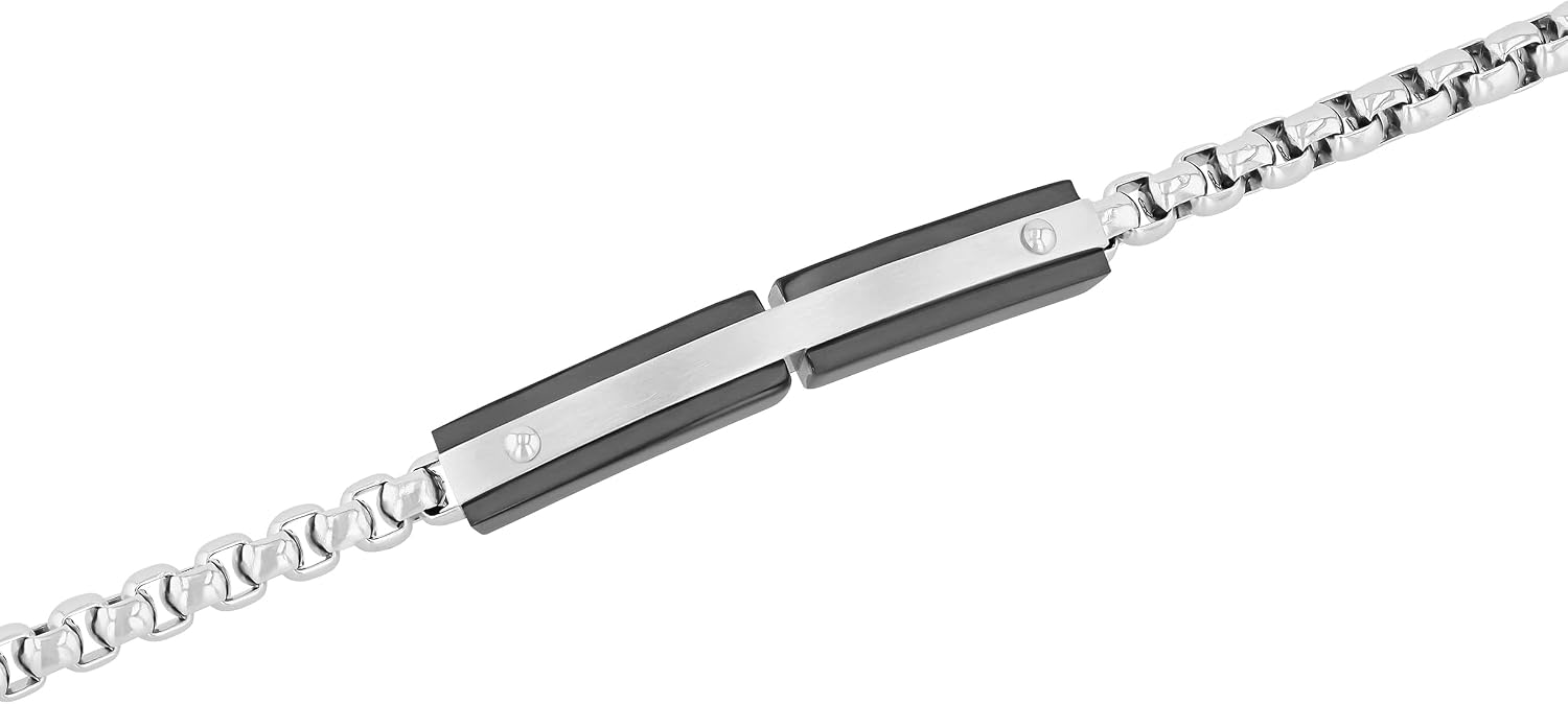 Men's Stainless Steel Thin ID Box Link Bracelet – Sleek and Modern, 8.5 Inches