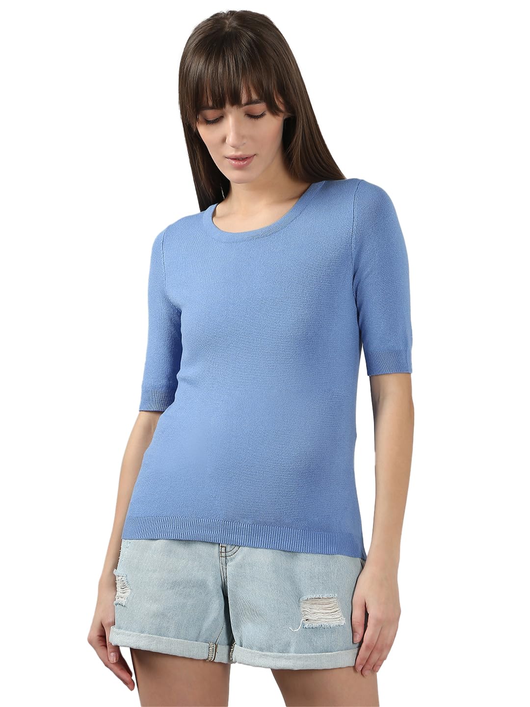 Vero Moda Women's Polyester Solid Regular Fit T-Shirt in neutral
