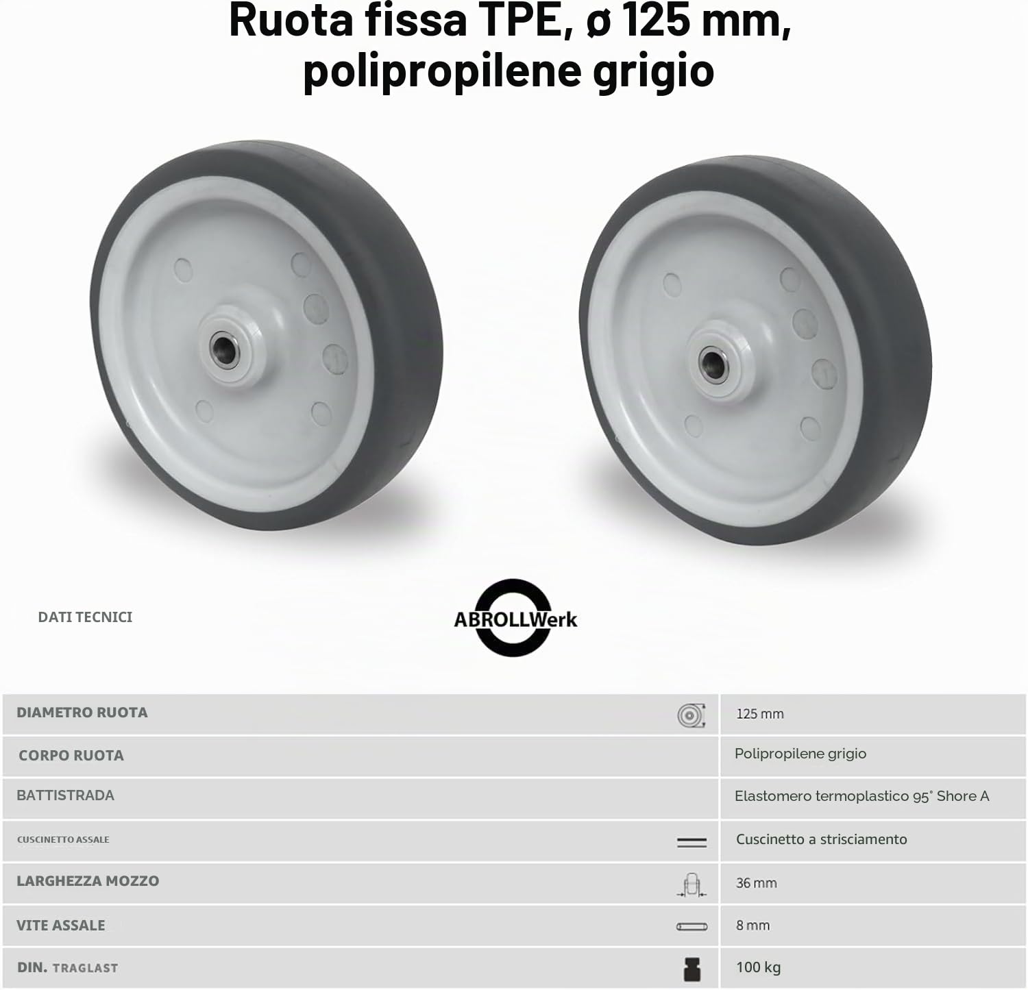Set di 4 ruote da incasso da 125 mm con asse, rullo per apparecchi, cuscinetti scorrevoli, ruote per il trasporto, ruote per mobili, ruote industriali