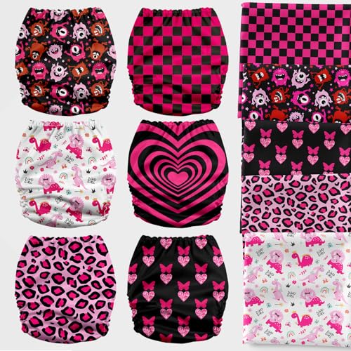 Image of Mama Koala 3.0 Cloth Diapers for Babies with AWJ Lining, 6 Pack with 6 Natural Cloth Diaper Inserts - Reusable and Washable Pocket Diapers (Pink Love)
