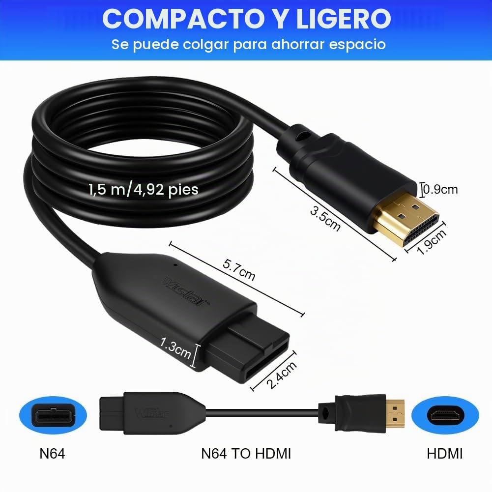 AXFEE Convertidor N64 a HDMI, Adaptador N64/SNES a HDMI, Convertidor Audio/Video de Plug and Play, Cable Adaptador Convertidor de Vídeo HD Compatible con N64, SuperSNES y Gamecubehesi